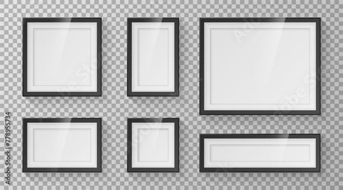 Set of picture frames with various shapes and patterns on transparent background