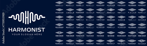 abstract logos combined audio element with letters from A to Z and numbers from 1 to 9. vector illustration