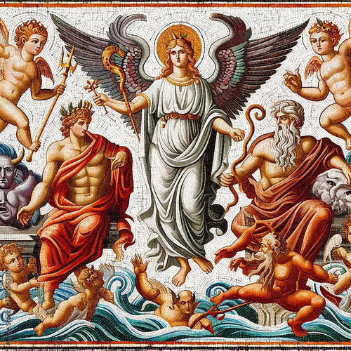 Ancient roman mosaic illustration on the theme of love 