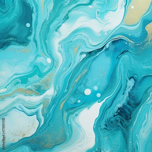Turquoise fluid art marbling paint textured background with copy space blank texture design 