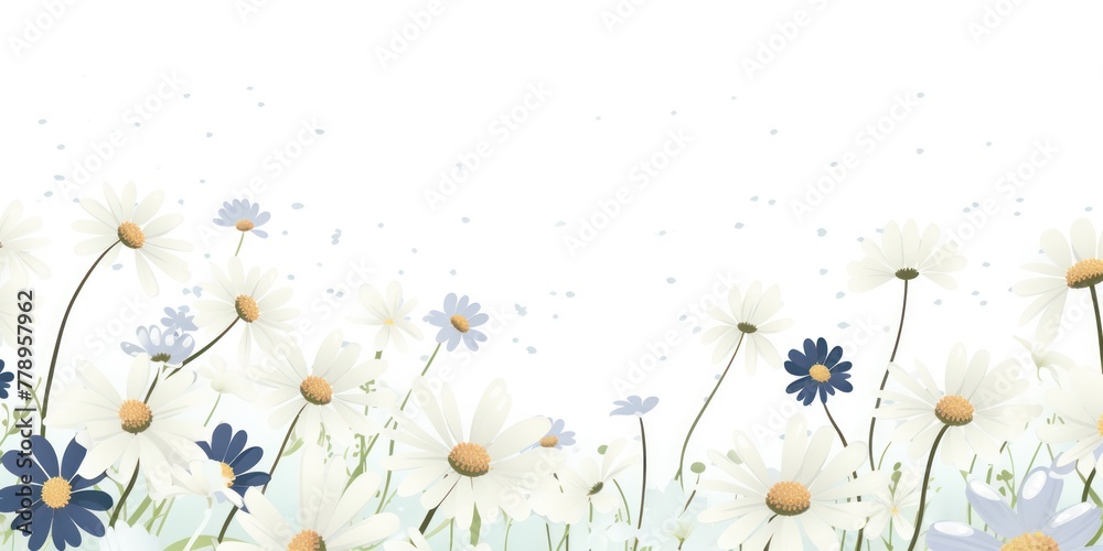 Navy Blue and white daisy pattern, hand draw, simple line, flower floral spring summer background design with copy space for text or photo backdrop