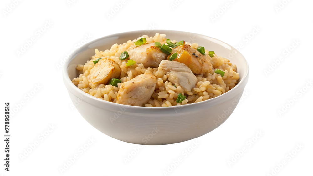 White bowl of chicken rice isolated on transparent background White bowl of chicken rice isolated on transparent background