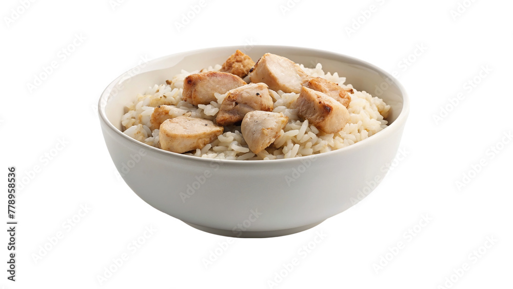 White bowl of chicken rice isolated on transparent background White bowl of chicken rice isolated on transparent background