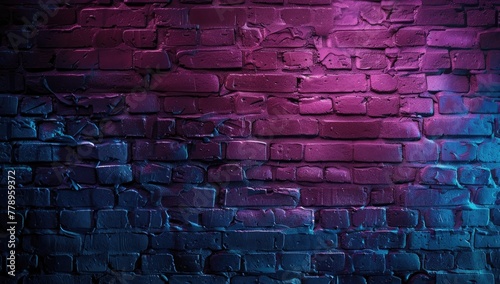 Grunge brick wall with neon light. Abstract background for design.