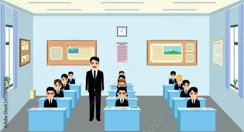 male teacher and middle school (or high school) students in classroom