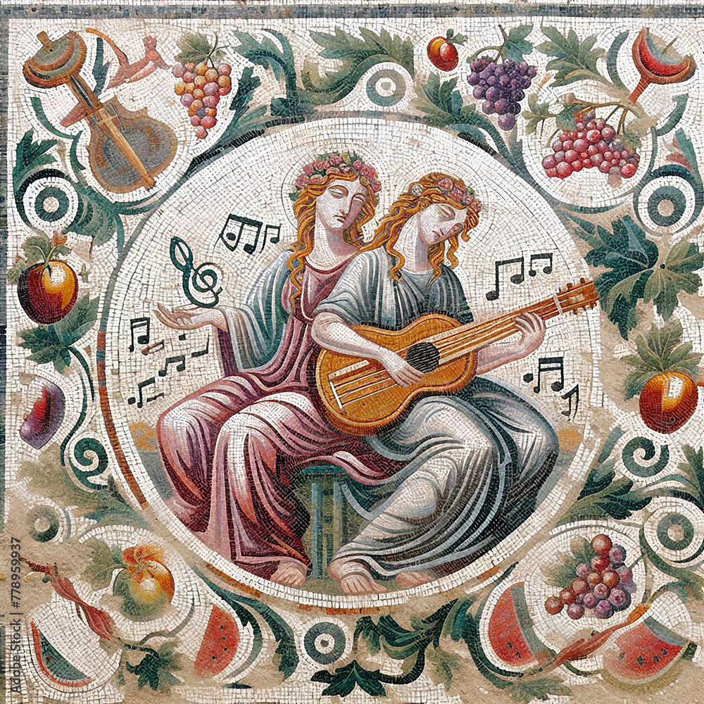 Ancient roman mosaic illustration on the theme of love

