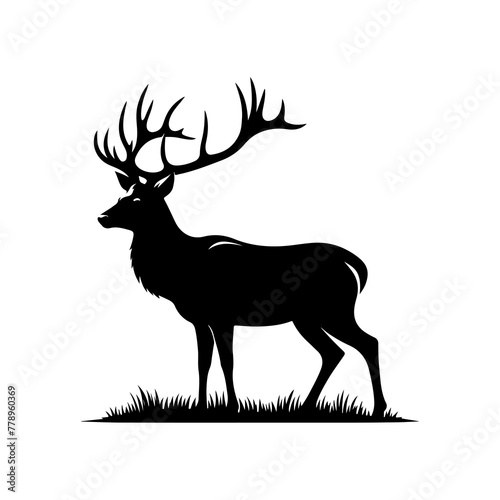 deer vector illustration. Graphic black silhouettes of wild deers – male, female and roe deer