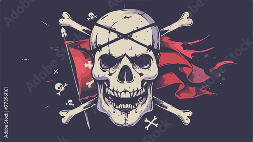 Skull head with pirates flag on the head. vector il