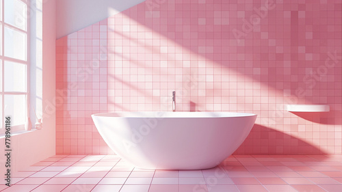 Pink tile wall chequered background bathroom floor