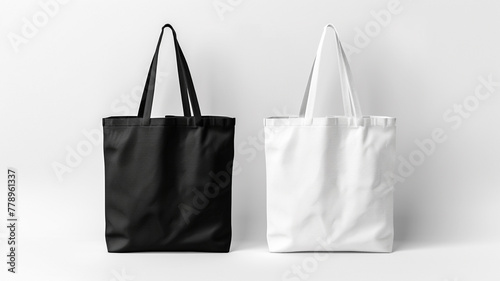 Set of tote bags mockup black and white isolated on white background