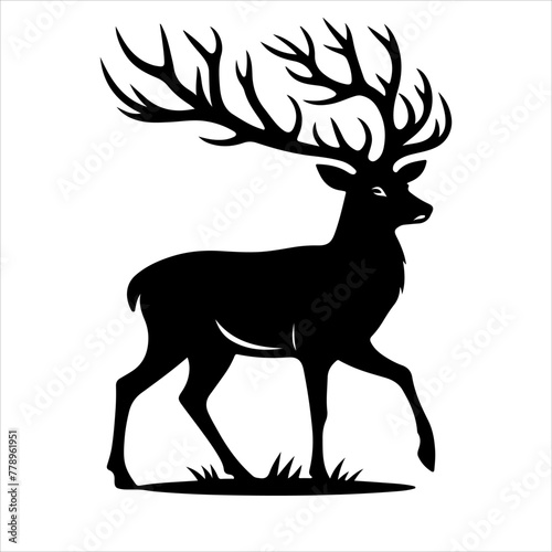 deer vector illustration. Graphic black silhouettes of wild deers – male, female and roe deer