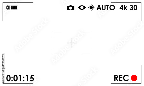 Camera Viewfinder style overlay with relevant icons and text, Landscape orientation