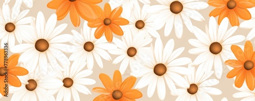 Orange and white daisy pattern  hand draw  simple line  flower floral spring summer background design with copy space for text or photo backdrop