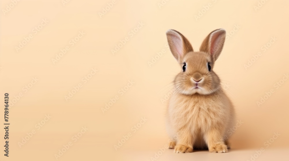 Obraz premium cute animal pet rabbit or bunny brown color smiling and laughing isolated with copy space for easter background, rabbit, animal, pet, cute, fur, ear, mammal, background, celebration, generate by AI