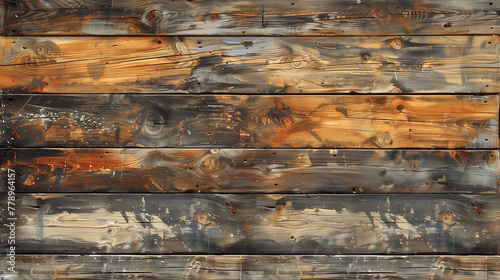 Rustic wooden plank texture with a variety of brown tones and natural grain patterns, suitable for backgrounds or graphic elements in design projects. photo