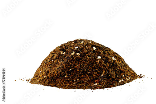 heap of organic potting soil on cutout transparent background,png format    