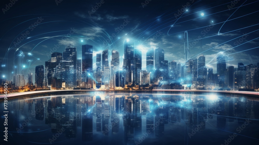 Naklejka premium 5G, 6G, Big data wireless network, high speed internet, cloud computing or connect diagram technology, Data storage, service, synchronize, online, financial, Connectivity global, smart city