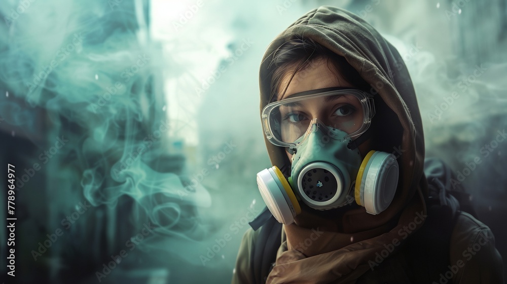 a woman wearing a face mask