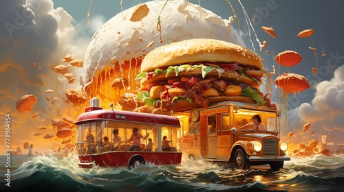 Time travelers arriving in various eras to combat historical junk food menaces illustration photo