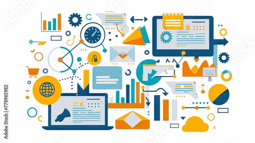 Wallpaper Mural Digital Marketing Related Vector Illustration. Flat Modern Design Torontodigital.ca