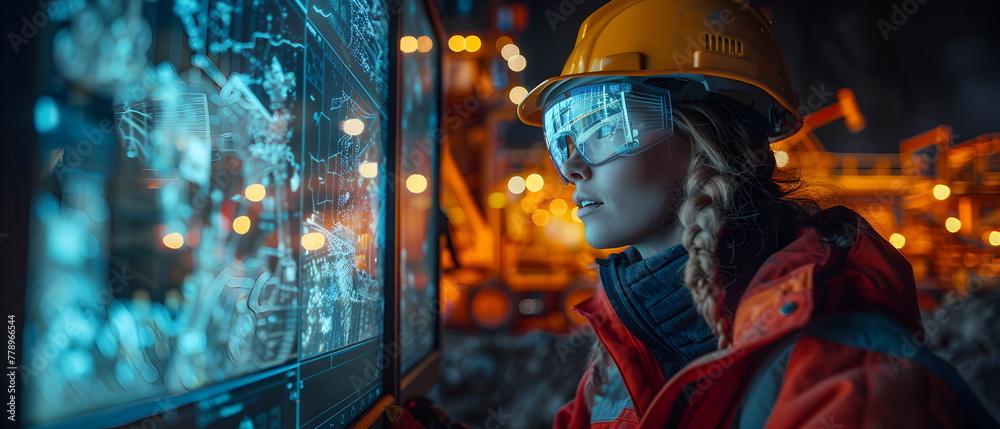 Engineer, mechanic, foreman, operator working in industry, construction, civil, mine., worker in yellow helmet on construction site