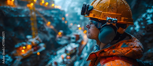 Engineer, mechanic, foreman, operator working in industry, construction, civil, mine., worker in yellow helmet on construction site