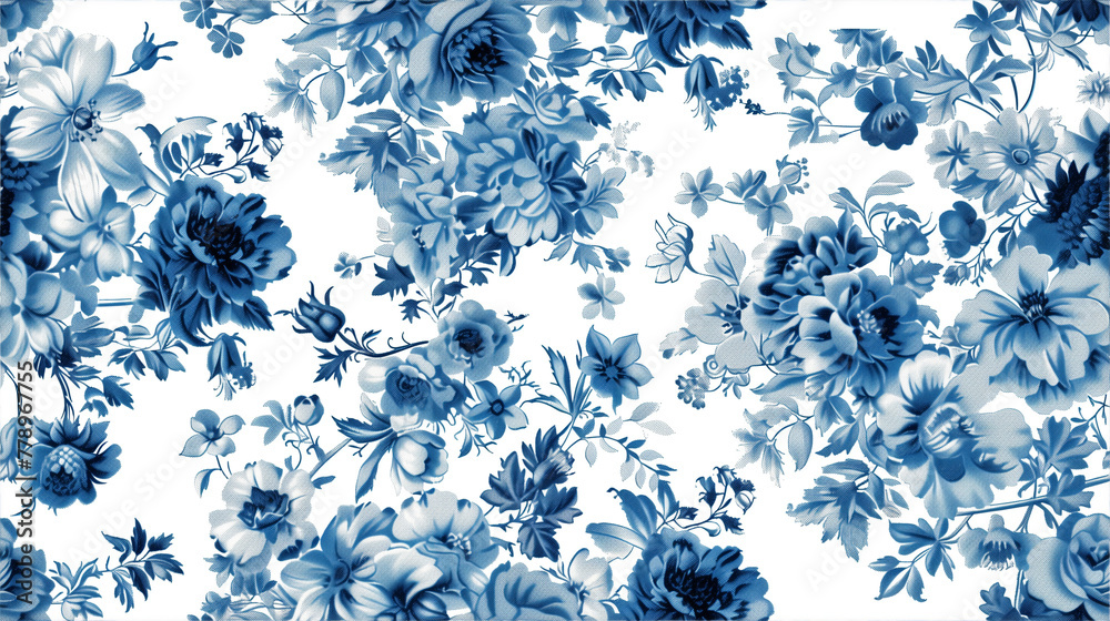 Seamless floral pattern with a variety of flowers in shades of blue, perfect for fabric design, wallpaper, or background use. Seamless floral pattern with a variety of flowers in shades of blue, perfect for fabric design, wallpaper, or background use.