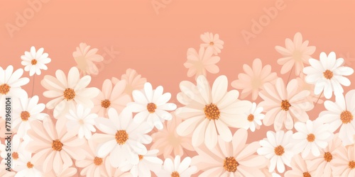 Peach and white daisy pattern  hand draw  simple line  flower floral spring summer background design with copy space for text or photo backdrop 