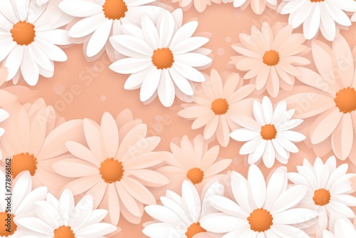 Peach and white daisy pattern  hand draw  simple line  flower floral spring summer background design with copy space for text or photo backdrop 