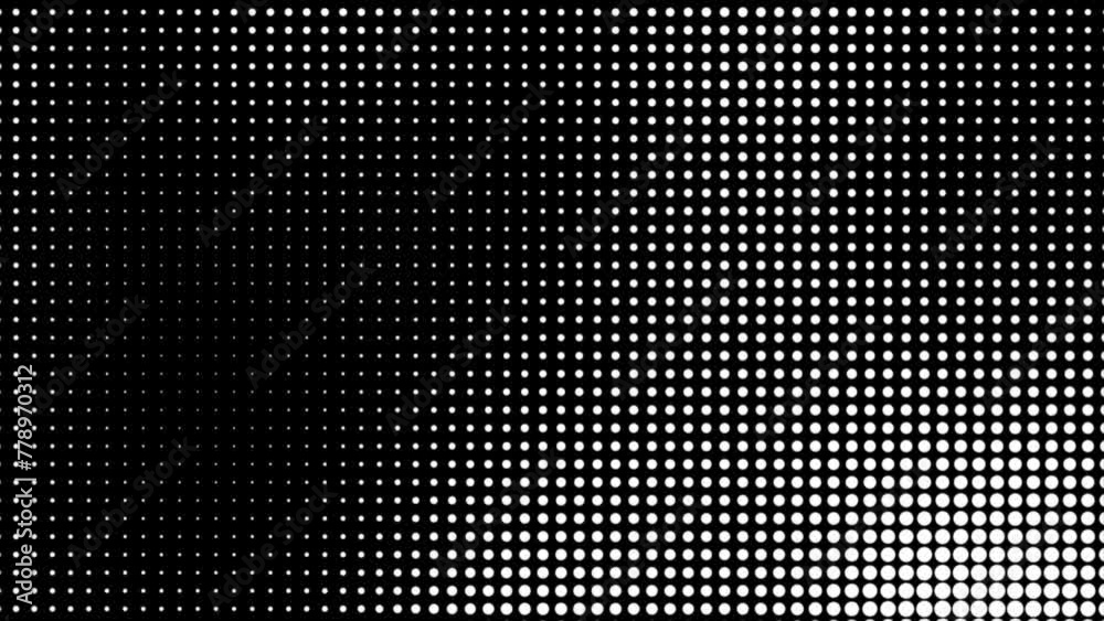Halftone dot background. Abstract halftone dots pattern with white dot and black background. Halftone texture with dots. Dotted animated gradient.