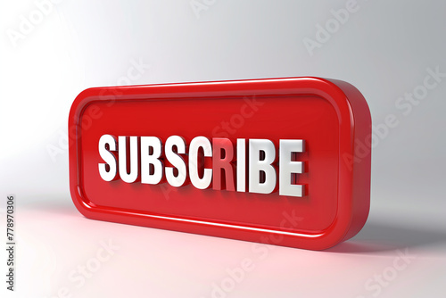 Subscribe Red Label Button. Isolated 3D Banner, with writing 