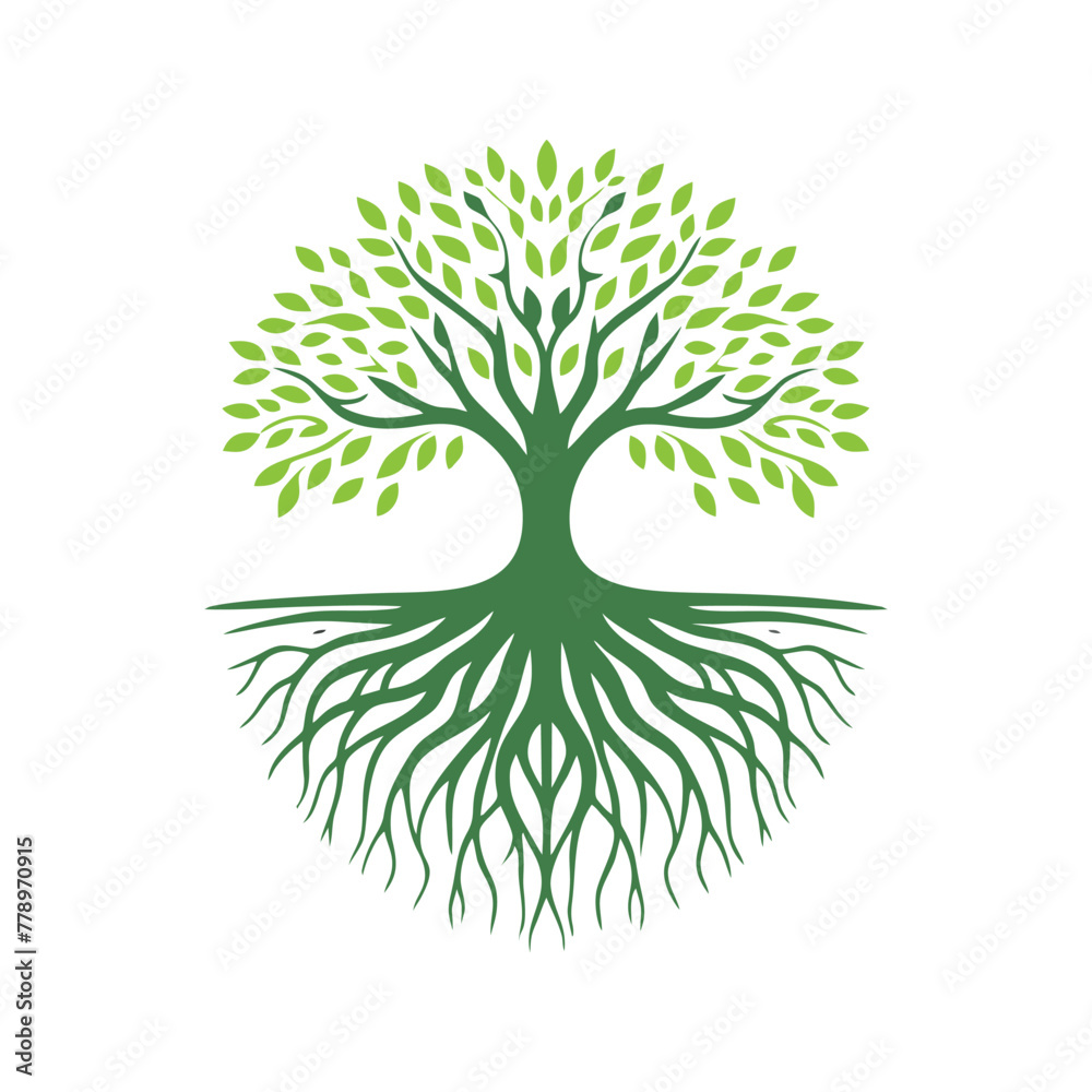 Naklejka premium Root tree logo vector. Root of the tree vector logo symbol illustration design, oak tree vintage logo design