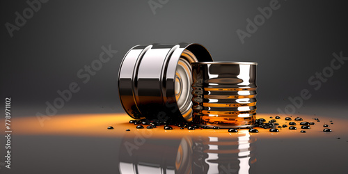 spilled crude oil on the abstract orange glossy surface Dark brown background Environmental pollution concept Mockup with copy space 3D rendering photo