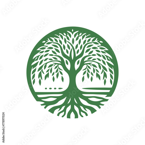 Root tree logo vector. Root of the tree vector logo symbol illustration design, oak tree vintage logo design