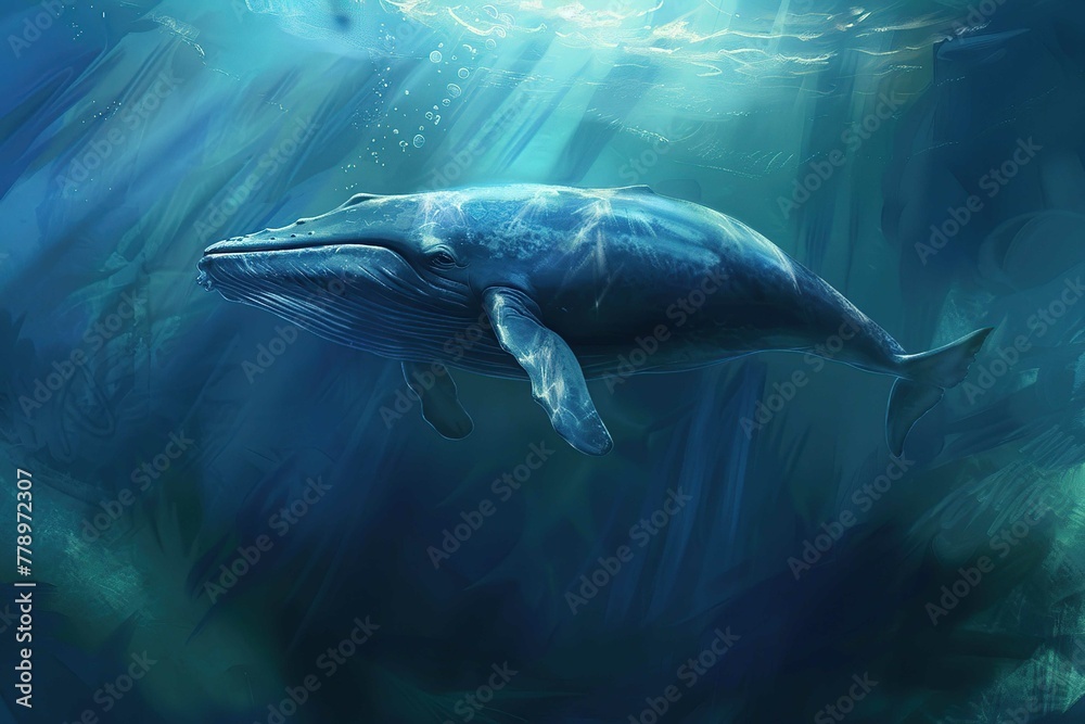 Obraz premium Blue whale on undersea background
