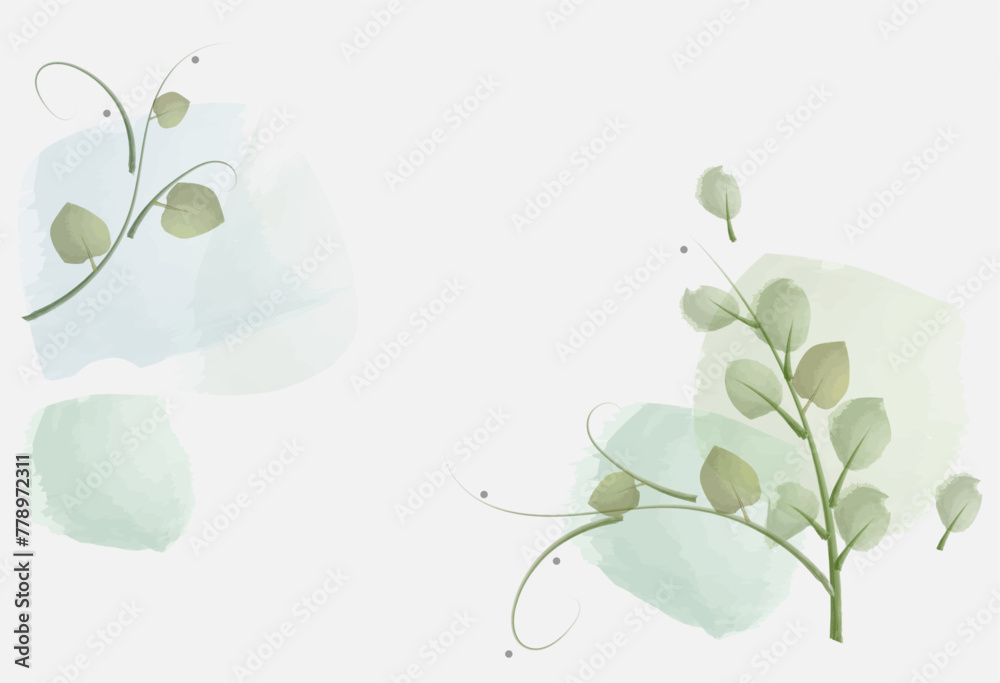 Branches with green petals with a watercolor brush. Spring concept. Vector illustration isolated on white background. Branches with green petals with a watercolor brush. Spring concept. Vector illustration isolated on white background.