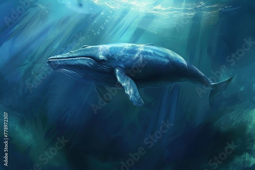 Blue whale on undersea background © Artgalax