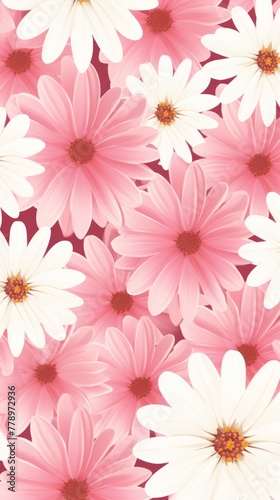 Pink and white daisy pattern  hand draw  simple line  flower floral spring summer background design with copy space for text or photo backdrop 
