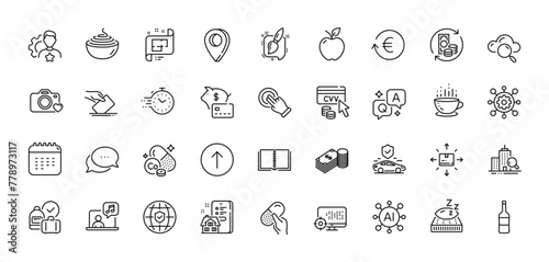 Painting brush, Framework and Swipe up line icons pack. AI, Question and Answer, Map pin icons. Calendar, Transport insurance, Dots message web icon. Vector