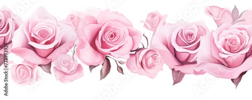 Pink roses watercolor clipart on white background  defined edges floral flower pattern background with copy space for design text or photo backdrop minimalistic