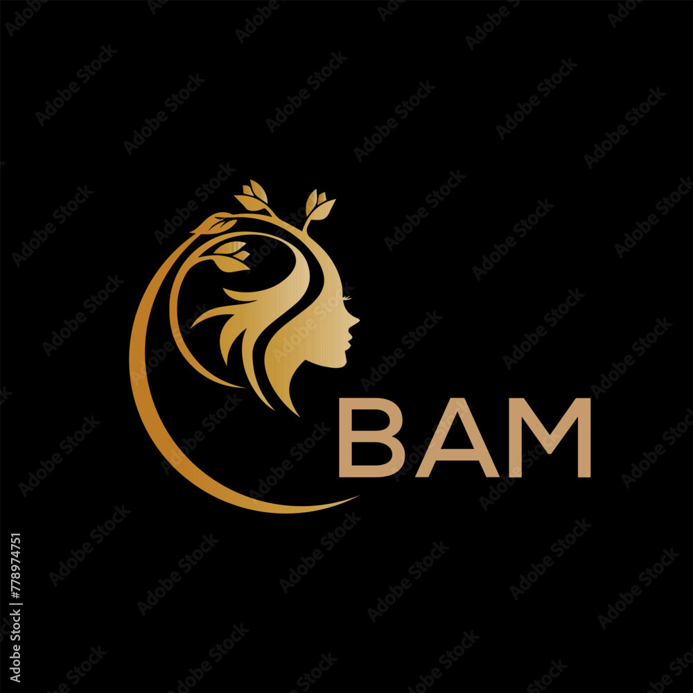 BAM letter logo. best beauty icon for parlor and saloon yellow image on black background. BAM Monogram logo design for entrepreneur and business.	
