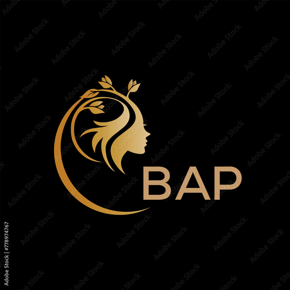 BAP letter logo. best beauty icon for parlor and saloon yellow image on black background. BAP Monogram logo design for entrepreneur and business.	
