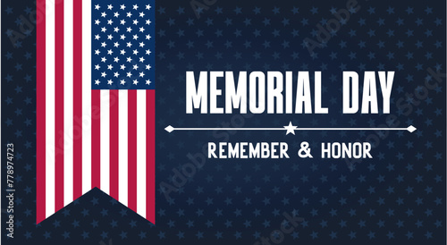 memorial day banner poster american flags dark pattern background with stars 