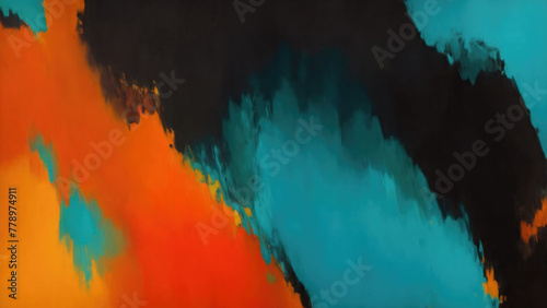 Black, Orange, teal, oil painting background. Abstract art background. Modern multicolored art painting texture