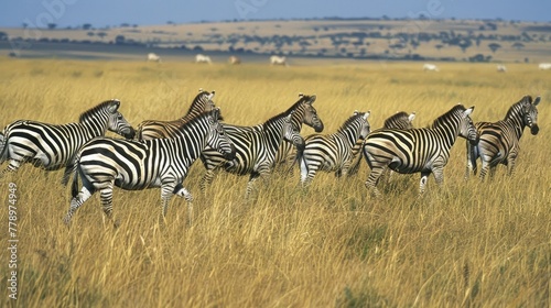 Zebras found in the Serengeti National Park in Tanzania. photo