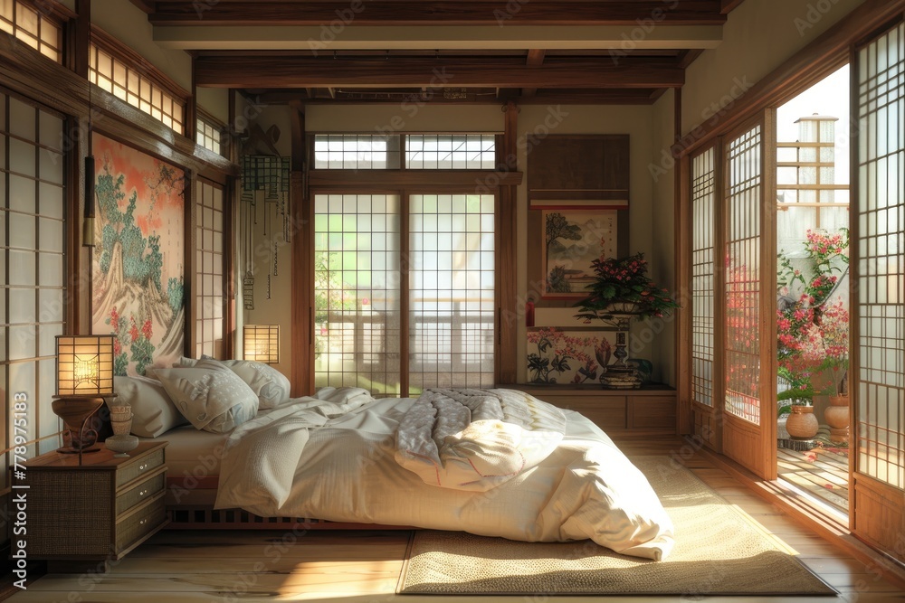 japanese style decoration interior design of bedroom. japanese style decoration interior design of bedroom.