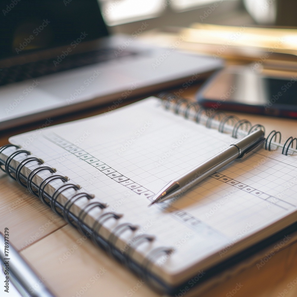 The checklist. A notebook. Business notebook. Planning. To-do list