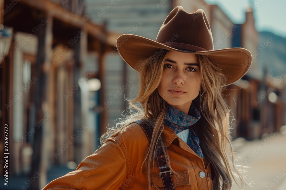 Woman on the wild west in a western cowboy town	