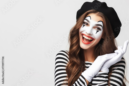 Portrait of a happy mime woman copy space on white background photo