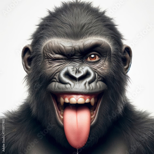 a gorilla winking and sticking out tongue © Ольга Лукьяненко